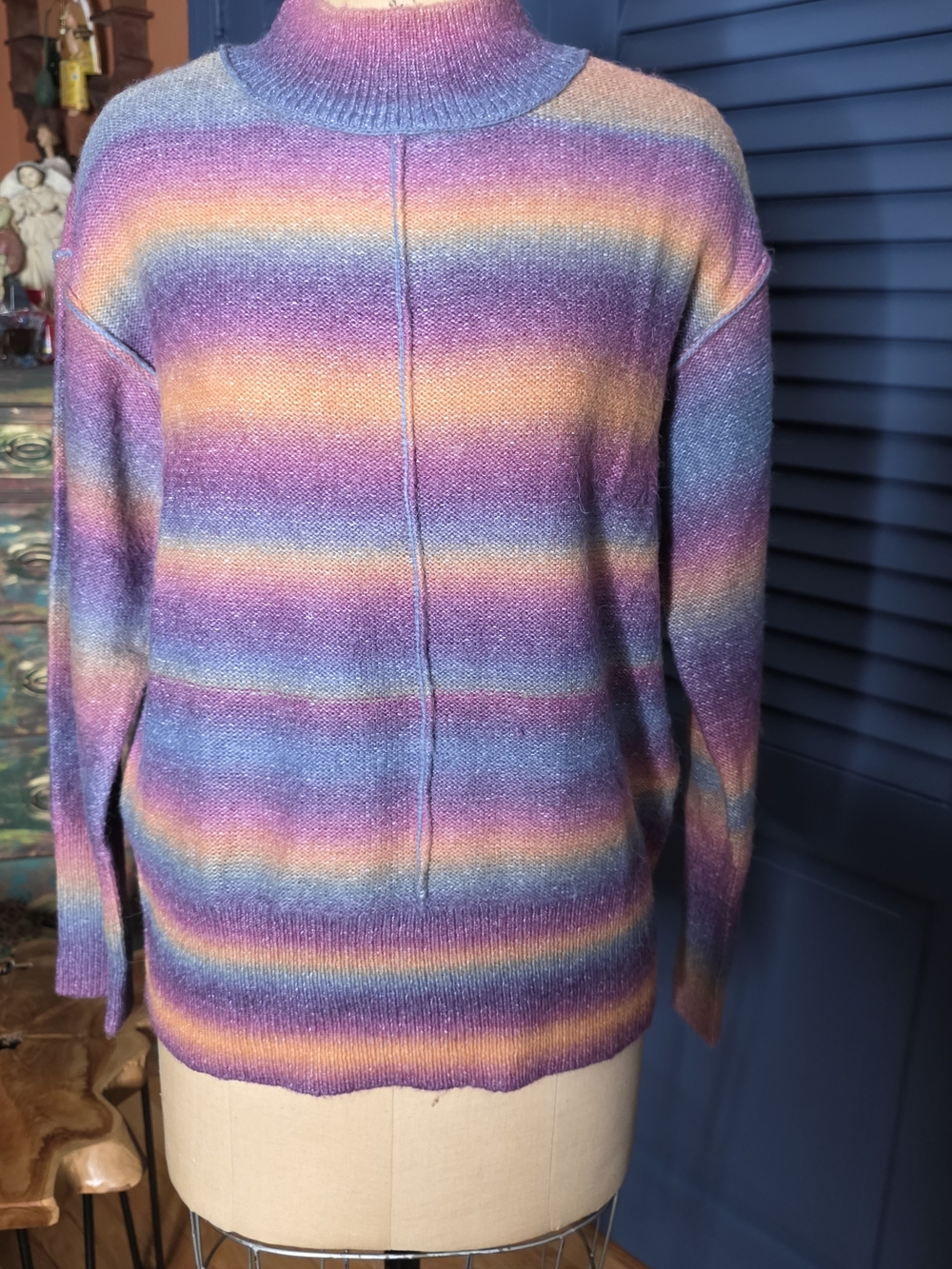 beachlunchlounge Striped Turtleneck Sweater in Purple, Blue & Gold